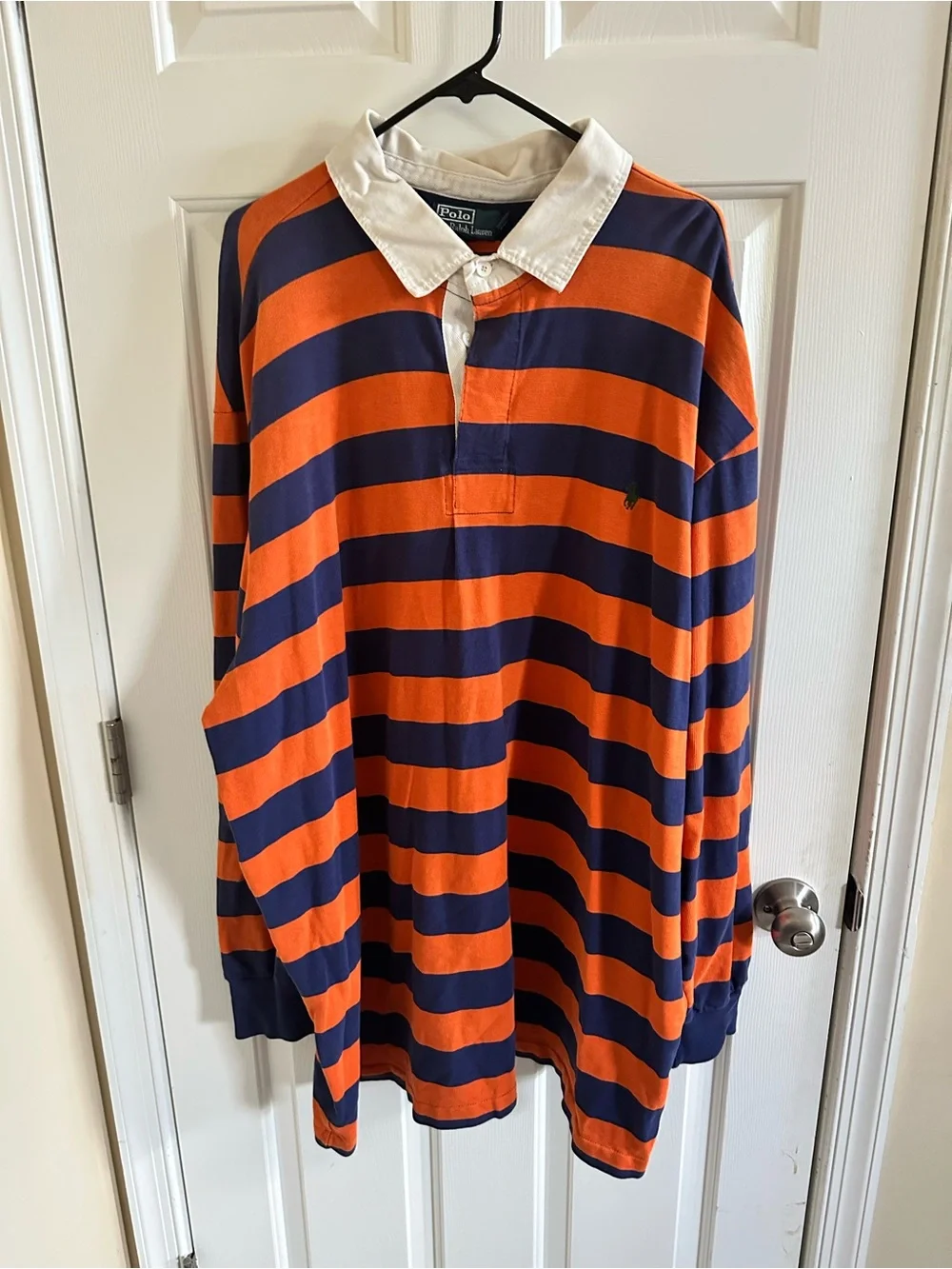 Polo Ralph Lauren Orange and Navy Striped Rugby Polo Big & Tall 4XLT